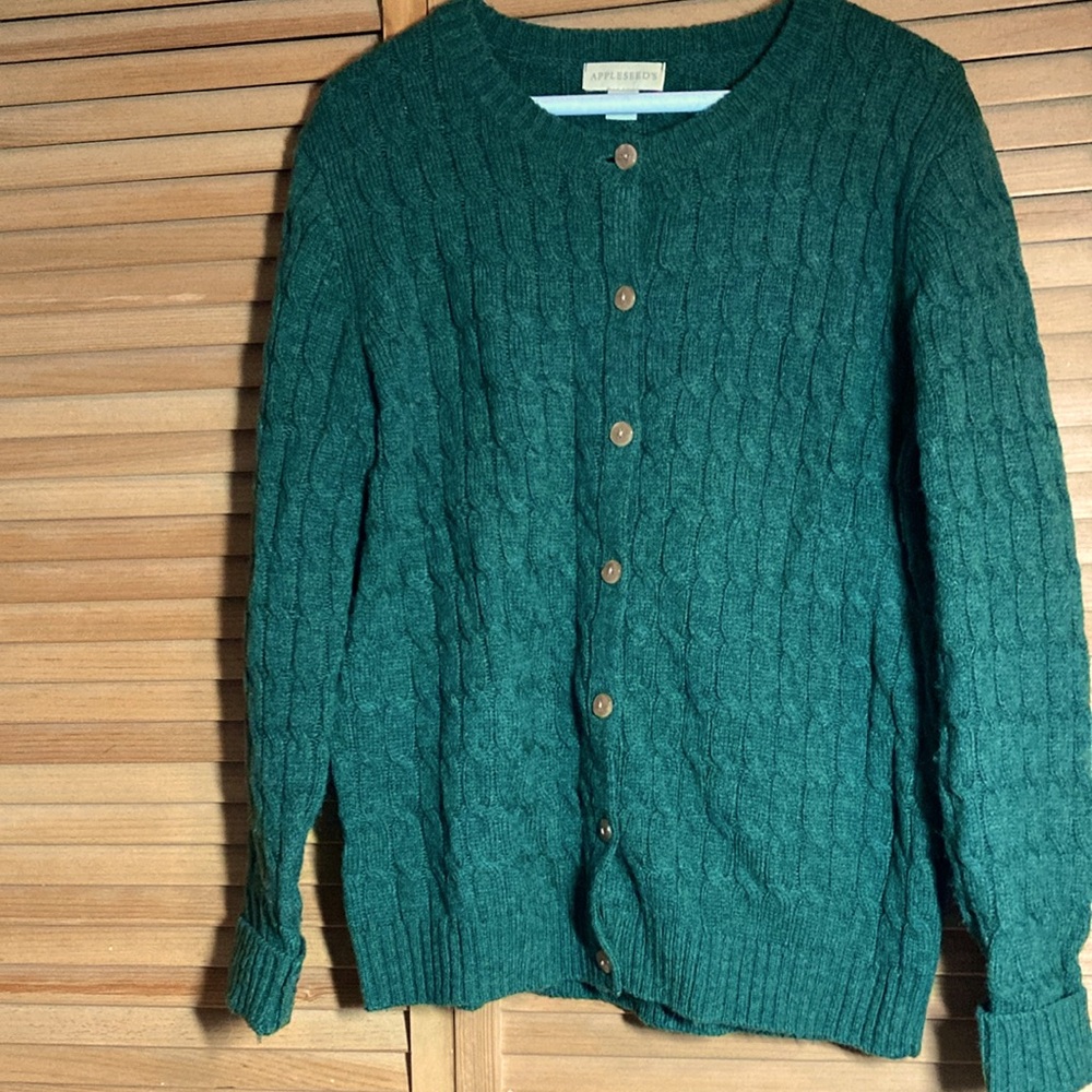 Green Wool Cable Knit Sweater